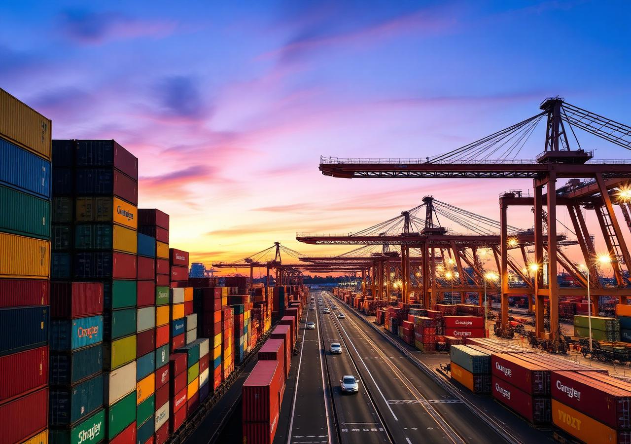 Port terminal at dusk